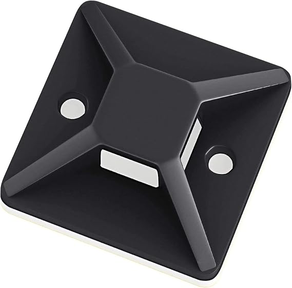 FIXSON Zip Tie Mount Square Adhesive Cable Ties for Wire Clips Cable Management (pack of 100) (25x25mm, Black)