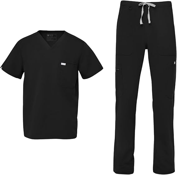 FIGS Leon Top & Cairo Pants Scrub Set for Men Classic V-Neck, Straight Leg, Anti-Winkle, 4-Way Stretch