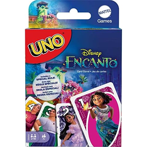 Mattel Games UNO Disney Encanto Card Game for Kids, Adults, Families & Game Nights, Deck & Special Rule Inspired by The Movie, 2 to 10 Players