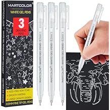MARTCOLOR White Gel Pens, 0.5mm Extra Fine Point Opaque Archival Ink Pen for Black Paper Drawing, Art Highlight, Illustration, Bullet Journaling, Card Making & DIY Projects, 3 Pack