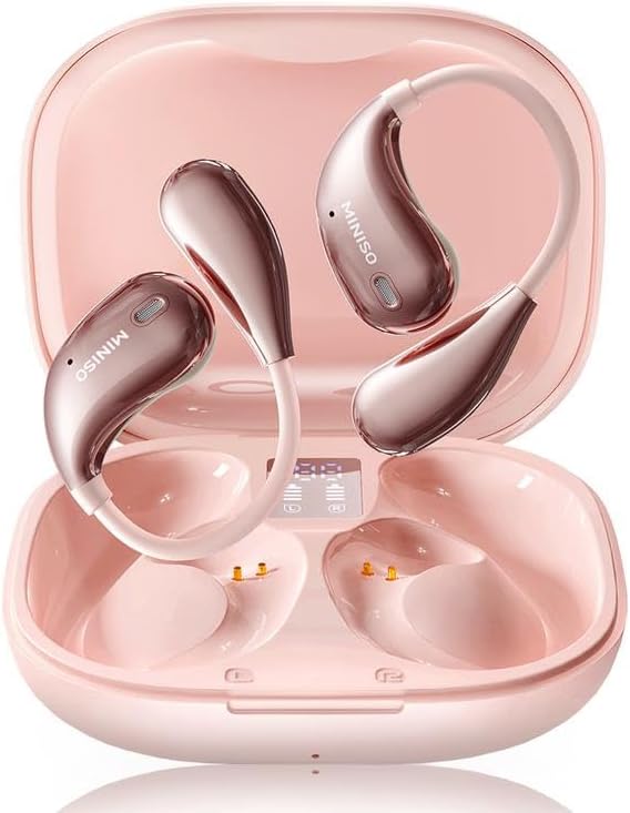 MINISO X33 AI Translation Wireless Earbuds Open Ear Earbuds Bluetooth IPX5 Waterproof 35Hrs Playtime On Ear Headphones Immersive Premium Sound Long Distance Connection Headset with Charging Case Pink