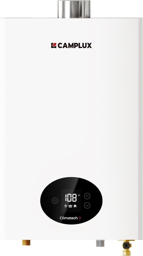 CAMPLUX Climatech 3 Tankless Water Heater Propane, 65,000 BTU Propane On Demand Hot Water Heater, Max 2.64 GPM, Indoor Installation, CX264, White