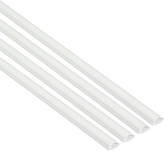 D-Line Micro Cable Trunking 4-Pack, Half Round Cable Cover, Paintable, Self-Adhesive Wire Cover, Speaker Wire Hider, Cable Management - 4x 16mm (W) x 8mm (H) x 1-meter Lengths (4-Meter) - White