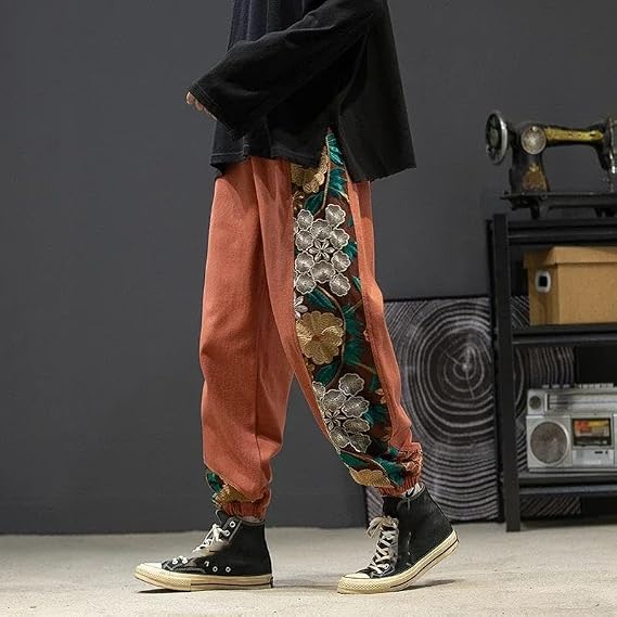Casual Pants Men' Clothing Samurai Embroidery Patchwork Oversized Joggers Male