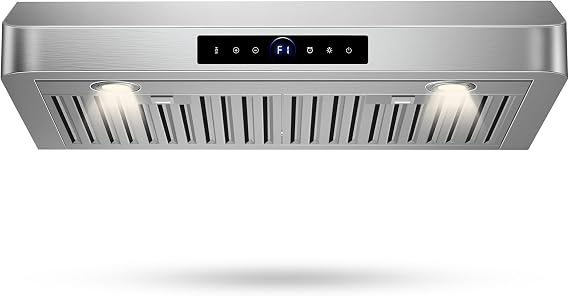 30" Under Cabinet Range Hood,1200CFM Vent Hood with Powerful Suction,4-Speed Exhaust Fan,Stainless Steel Ducted Kitchen Exhaust Hood with Led Lights,Smart Touch Panel, 15S-E30