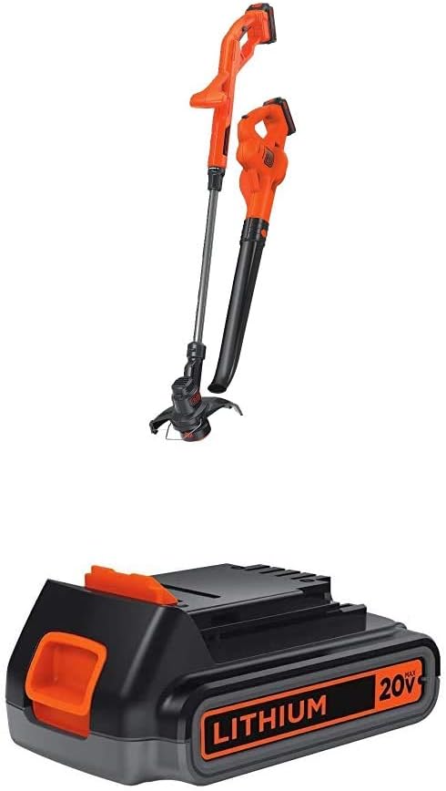 BLACK+DECKER 20V MAX Lithium String Trimmer/Edger with Extra Lithium Battery 2.0 Amp Hour (LCC222 & LBXR2020-OPE)