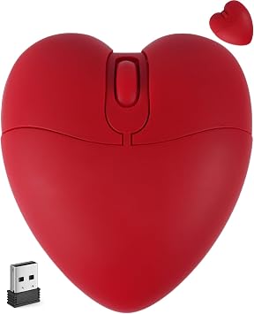 Wireless Bluetooth Mouse Cute Red Love Heart Shape Silent Portable Lightweight Quiet USB Optical Cordless Dual Mode Mice for PC Laptop Computer Tablet Mac MacBook Pro Desktop Kids Girls Women Gift