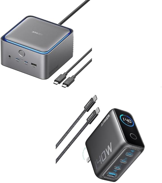 Anker Prime TB5 Docking Station, 14-in-1 Thunderbolt 5 Dock & Anker Laptop Charger, 140W MAX USB C Charger, 4-Port Multi-Device Fast Charging