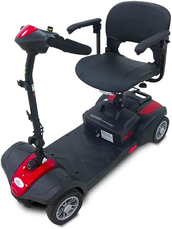 EV Rider MiniRider Lite 4-Wheel Mobility Scooter with Basket, 12Ah Battery, Swivel Seat - Weight Capacity 280Lbs. - RED