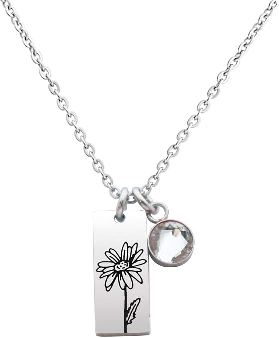 Beeshion Personalized Birth Flower Necklace Birth Month Flower With Birth Stone Necklace Birthday Gift for Mother Women