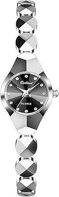 JewelryWe Women Business Bracelet Watch: Ladies 3ATM Waterproof Analog Quartz Diamond Marker Geometric Faceted Case Detachable Stainless Steel Band Small Face Wristwatch for Valentines Day