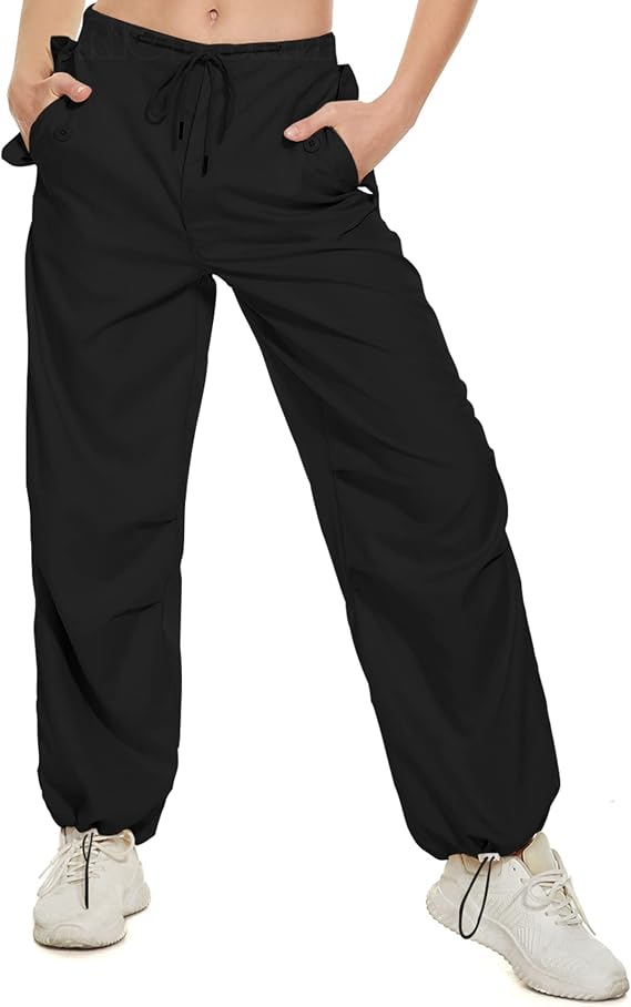 Women's Baggy Cargo Pants Y2K Parachute Pants Low Waisted Casual Streetwear Hippie Jogger Pants Drawstring Trousers