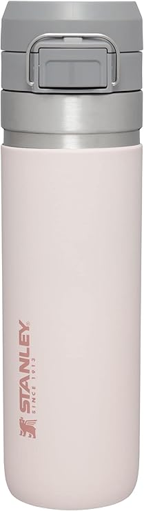 Stanley Quick Flip Go Water Bottle with Push Button Closure Leakproof and Packable for Travel and Sports Insulated Stainless Steel BPA Free Rose Quartz