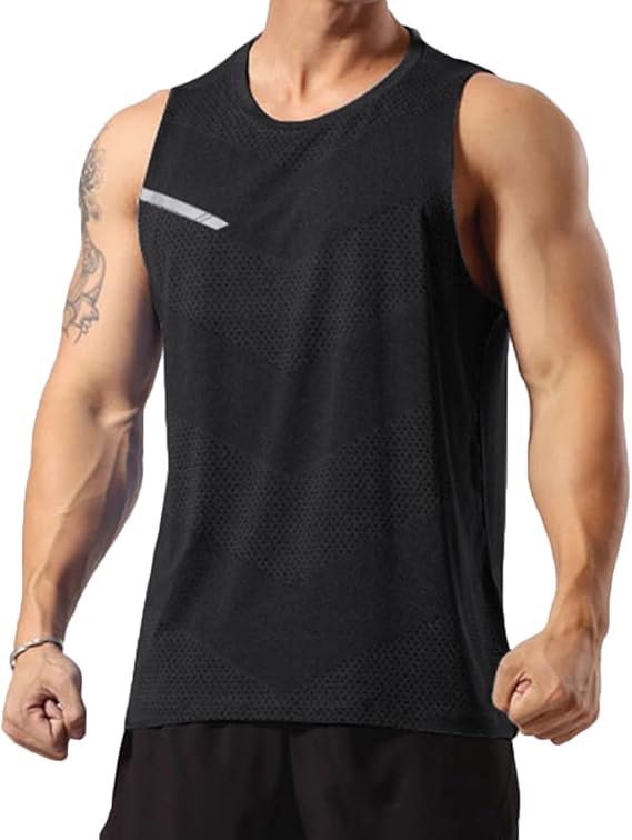 Men's Workout Tank Top Quick Dry Athletic Gym Muscle Tank Breathable Mesh Sleeveless Running Training Vest T49T51