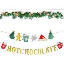 Glitter Christmas Hot Chocolate Banner with Christmas Tree Snowflake Santa Hat Hot Cocoa Bar Garland Banner for Wintertime Xmas Theme New Year Holiday Party Sign Decorations Supplies