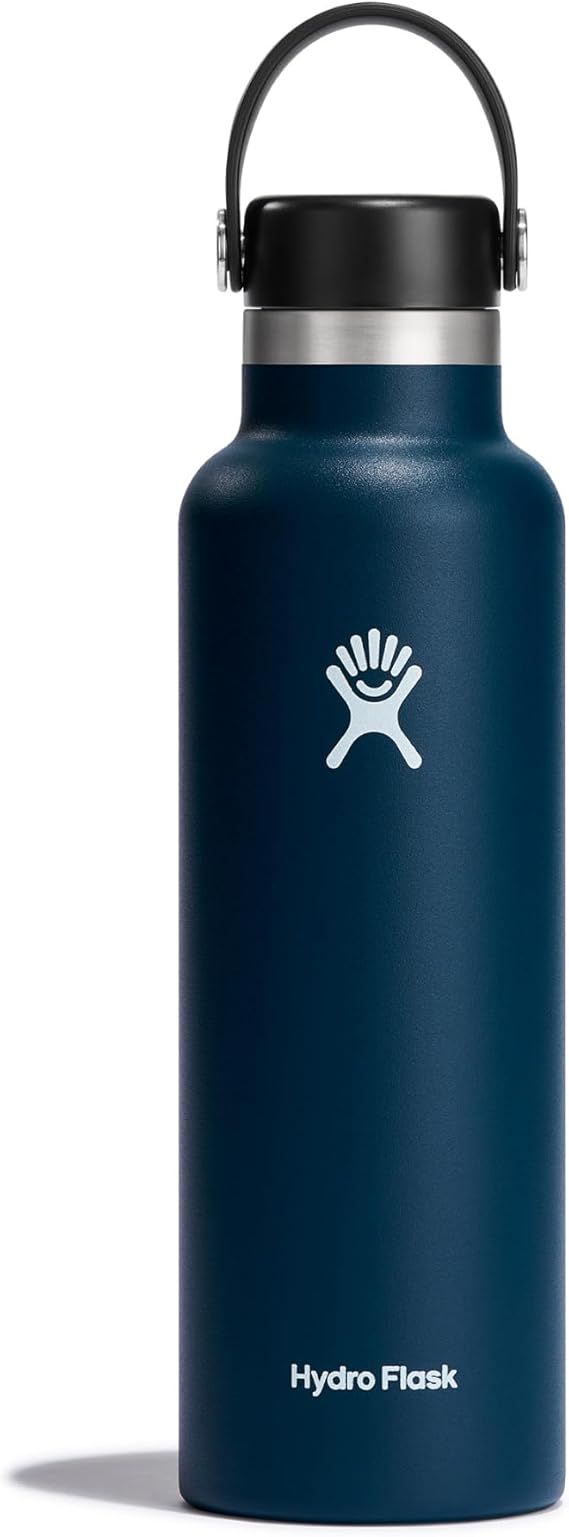 Hydro Flask - Water Bottle 621 ml (21 oz) - Vacuum Insulated Stainless Steel Water Bottle with Leak Proof Flex Cap and Powder Coat - Standard Mouth - Indigo
