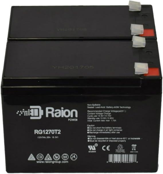 Raion Power 12V 7Ah Replacement AGM Battery for Ultracell UL7-12 - 2 Pack