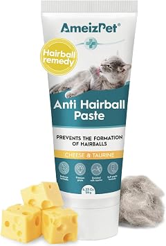 AmeizPet Hairball Remedy for Cats, Anti-Hairball Paste for Pet Fur, Treatment for Long & Short Fur Cats with Taurine & Cheese, 4.23 Oz 120g