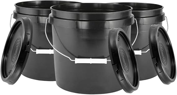 3.5 Gallon Black Bucket Pail Food Grade BPA Free with Lids (Pack of 3) Made in USA