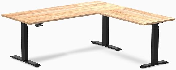 Desky 72" L-Shaped Electric Standing Desk, Natural Timber Top, Matte Black Frame Corner Standing Desk with Triple Motor & Memory Presets, Ergonomic L Desk for Home Office