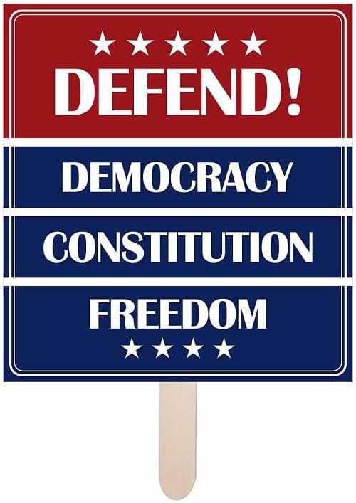 No Kings Protest Signs with Stick - 16" Single-Sided Square Handheld Outdoor Sign for Events, Blue&Red