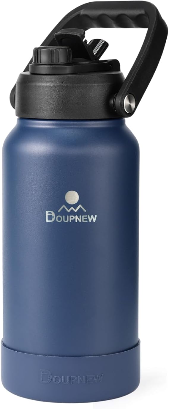 64oz Water Bottle,Half Gallon Stainless Steel Insulated Bottle with Leak Proof Dual-Mode Lid,Straw & Chug Drinking,Large Handle,Keeps Cold 24H Hot 12H for Gym,Outdoor & Use(Deep Navy)