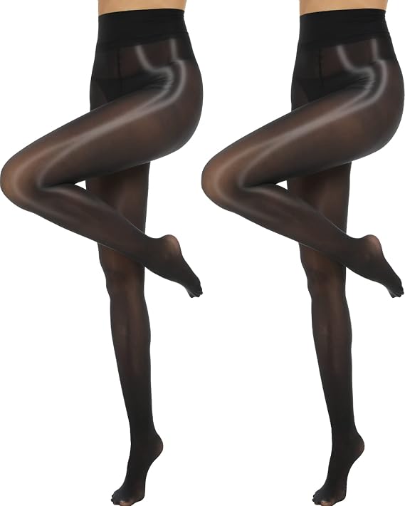 MANZI Shiny Pantyhose for Women 2 Pairs Shimmer Sheer Tights Ultra Silky