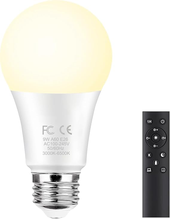 GRV E26 A60 9W Smart LED Light Bulb with a 2.4GHz Remote Control,Color Changing Led Bulbs,Stepless Dimmable 2700K-6500K,60W Incandescent Lamp Equivalent,800Lumens,Home Decor,1 Bulb & 1 Remote
