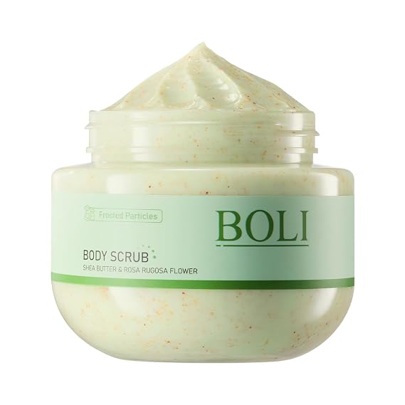 BOLI Shea Butter Body Scrub, Exfoliating & Deep Cleansing, 250g | Walnut Shell Powder, Nourishes, Smooth, Refreshing, Balancing