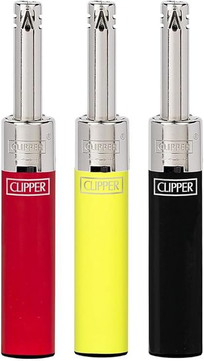 Clipper - Mini Tube Reusable Torch Lighter - Refillable Candle Lighters with Extended Wand and Adjustable Flame - Great Lighters for BBQ, Firepits, and Use in The Outdoors - 3 Pack - Multi Color
