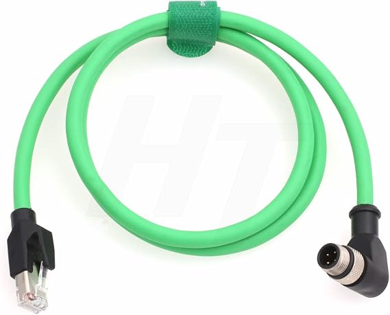 Vision Sensor Ethernet M12 4 Pin D-Coded Right Angle to RJ45 Cable for Sick Omron Keyence EtherCAT Network CAT5e Shielded Flexible 1m