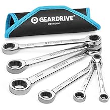 Double Box End Ratcheting Wrench Set, Metric, 6-Piece, 8-19mm, Chrome Vanadium Steel Construction with Rolling Pouch