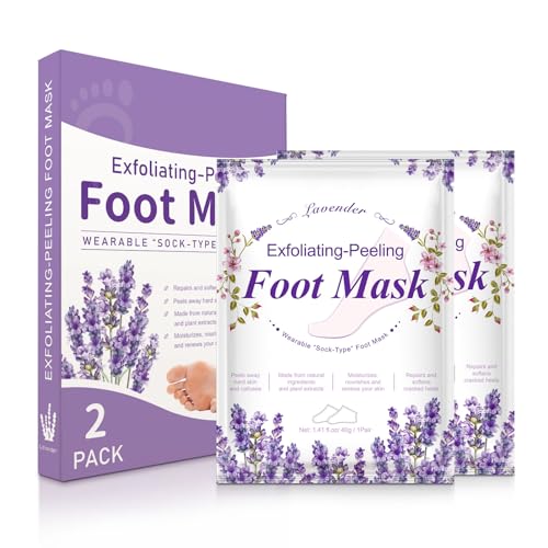 Foot Peeling Mask, 2 Pack Peel Mask, Lavender Exfoliating Foot Peel Mask, Cracked Heels for Calluses, Dry Skin