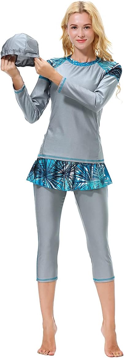 Burkini Swimsuits for Women Modest Swimwear Muslim Swimming Costume Long Sleeve Floral Top Pants Hijab Islamic Bathing Suit
