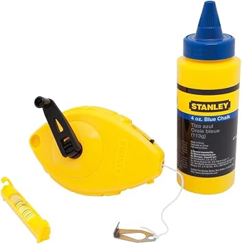 STANLEY Chalk Line Box Set, Blue Chalk with Plastic Line Level, 4oz, 3-Piece (47-443)