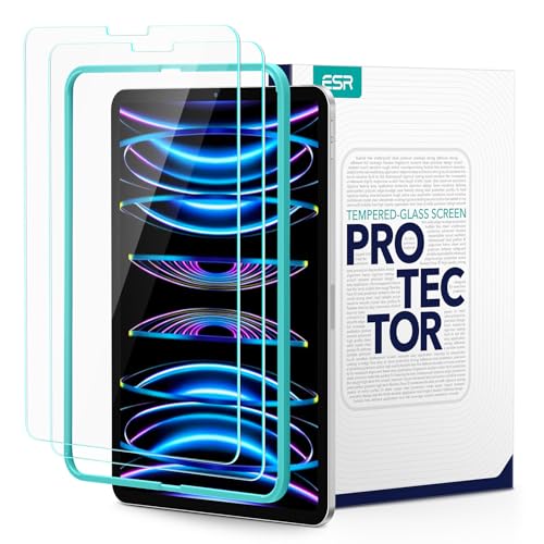 ESR 2 Pack Screen Protector for iPad Air 5th4th Generation 20222020,iPad Pro 11 Inch 2022202120202018 Screen Protector, Tempered-Glass Film with Alignment Frame, Anti-Scratch, HD Clarity