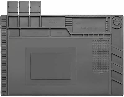 Heat Resistant Soldering Mat, Large Anti Static Magnetic Electronic Repair Work Mat, Suitable for Soldering Station, Phone, Tablet, Watch Repair, 17.7 x 11.8Grey