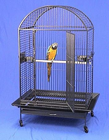 Extra Large Wrought Iron Bird Cage Parrot Cages Macaw Dometop 36"x26"x65" (Black Vein)