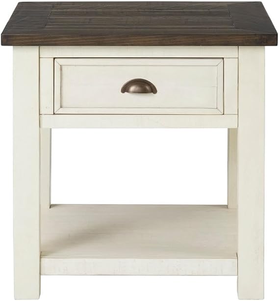Martin Svensson Home Solid Wood End Table, Cream White with Brown Top
