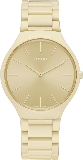 Rado - True Round Thinline True Round - Unisex Quartz Swiss Watch - 39mm Yellow Dial - High-Tech Ceramic & Titanium Bracelet - R27090602