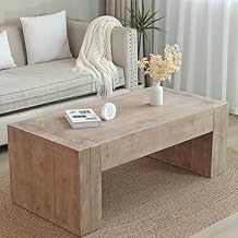 47.6" Large Rustic Rectangular Coffee Table for Living Room - Oversized Solid Wood Rectangular Mid-Century Modern Center Table Vintage Solid Wood Accent Table for Apartment Farmhouse (Natural Finish)