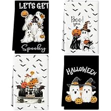 Kitchen Towels Halloween Kitchen Towels Funny Hand Towel for Bathroom Halloween Bathroom Decortions Pumpkin 4 Pcs Bat Ghost Truck Dish Cloths Gift for Home Wall Decor 16x24 Inch(White Black)
