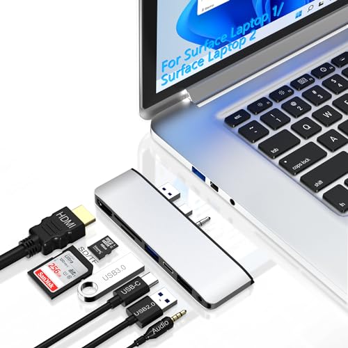 Surface Laptop 2 Accessories, Hub Docking Station with 4K HDMI, USB 3.0, USB 2.0, USB C, SDTF Card Slot, 3.5mm Audio Port - Hub for Surface Laptop 12