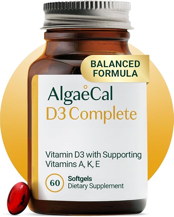 ALGAECAL D3 Complete, Vitamins D3, K2, A & E for Bones, 60 Softgels, 1 Pack | D3 (1000 IU) with A, E, K1, K2 MK-4, K2 MK-7, tocopherols and DeltaGold tocotrienols for bone, kidney, immune support