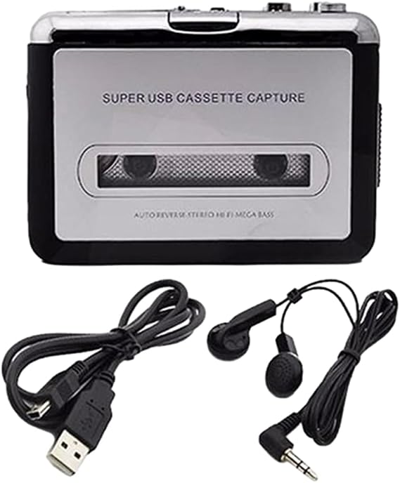 Cassette Player Cassette Tape MP3 Convert Digitized Mixed Tape Cassette Playable USB Flash Memory Storage Compatible with P, USB Cable, Software D, 3.5mm Jack Headset