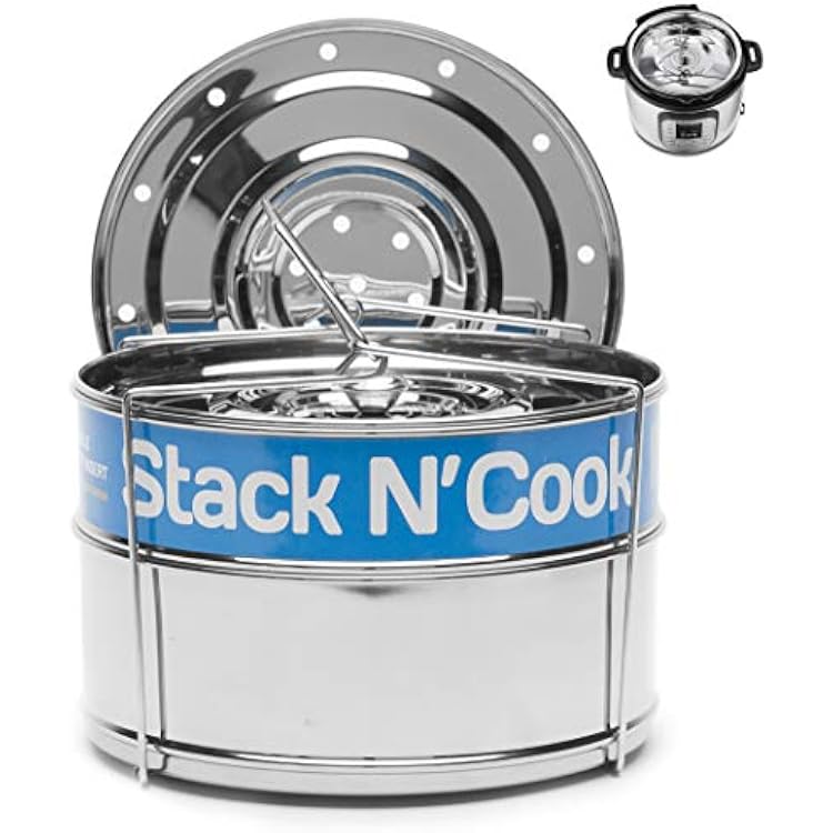 Original Stack N Cook Stackable Insert Pans - 6, 8 Qt Electric Pressure Cooker - Accessories for Instant Pot Baking, Lasagna Pans, Food Steamer, Pot in Pot - Interchangeable Lid