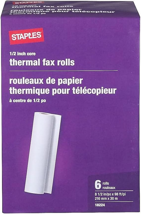 Staples Thermal Fax Paper, 98 Ft x 8.5 Inch, 6 Rolls/Carton