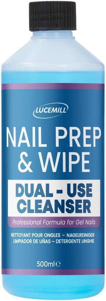 Lucemill 500ml Nail Prep & Wipe Cleanser | Professional Solution for Gel Polish & Acrylics | Removes Sticky Inhibition Layer After Curing | Fast-Drying, Residue-Free