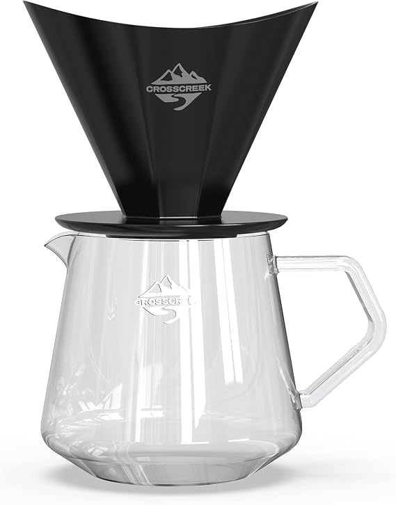 Pour Over Coffee Maker Set, Black Ceramic Coffee Dripper with V60 Paper filter, 650ml Coffee Glass Server for Cafe Home Restaurant 6291-12202-03A