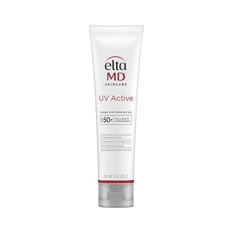 EltaMD UV Active 100% Mineral Sunscreen, SPF 50+ Full Body Sunscreen for Active Lifestyles, Water Resistant Up to 80 Minutes, 3.0 oz Tube